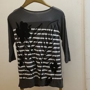 Gap Size XS Grey Tunic Blouse Floral Print Stripe